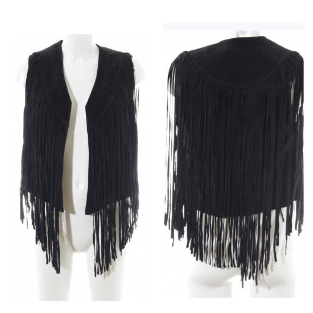 Black Western Boho Suede Fringe Vest